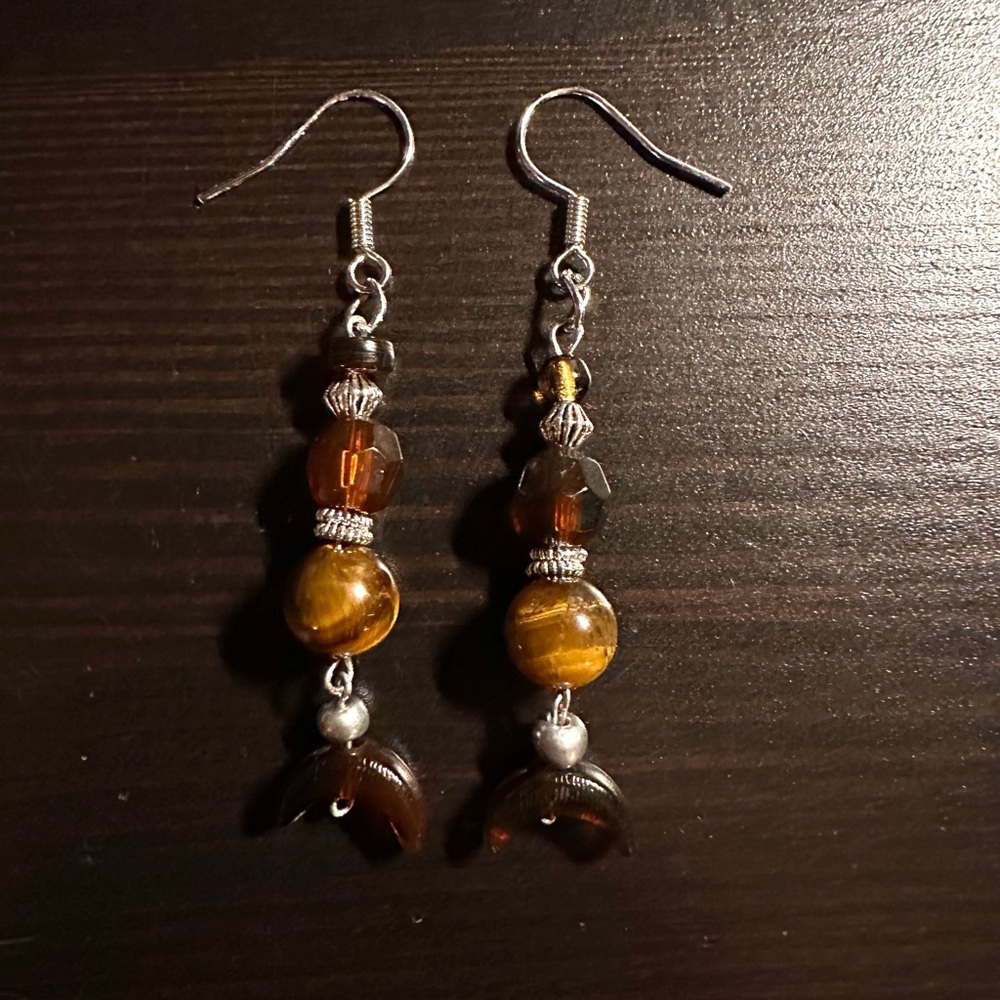 Brown Tiger’s Eye Beaded Earrings